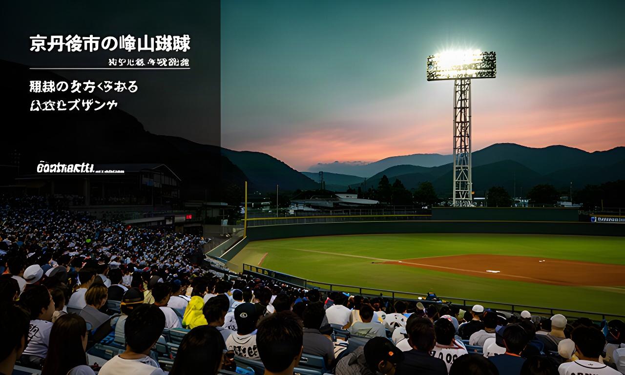 京丹後の球場で夕方の試合を見守る観客席と照明塔